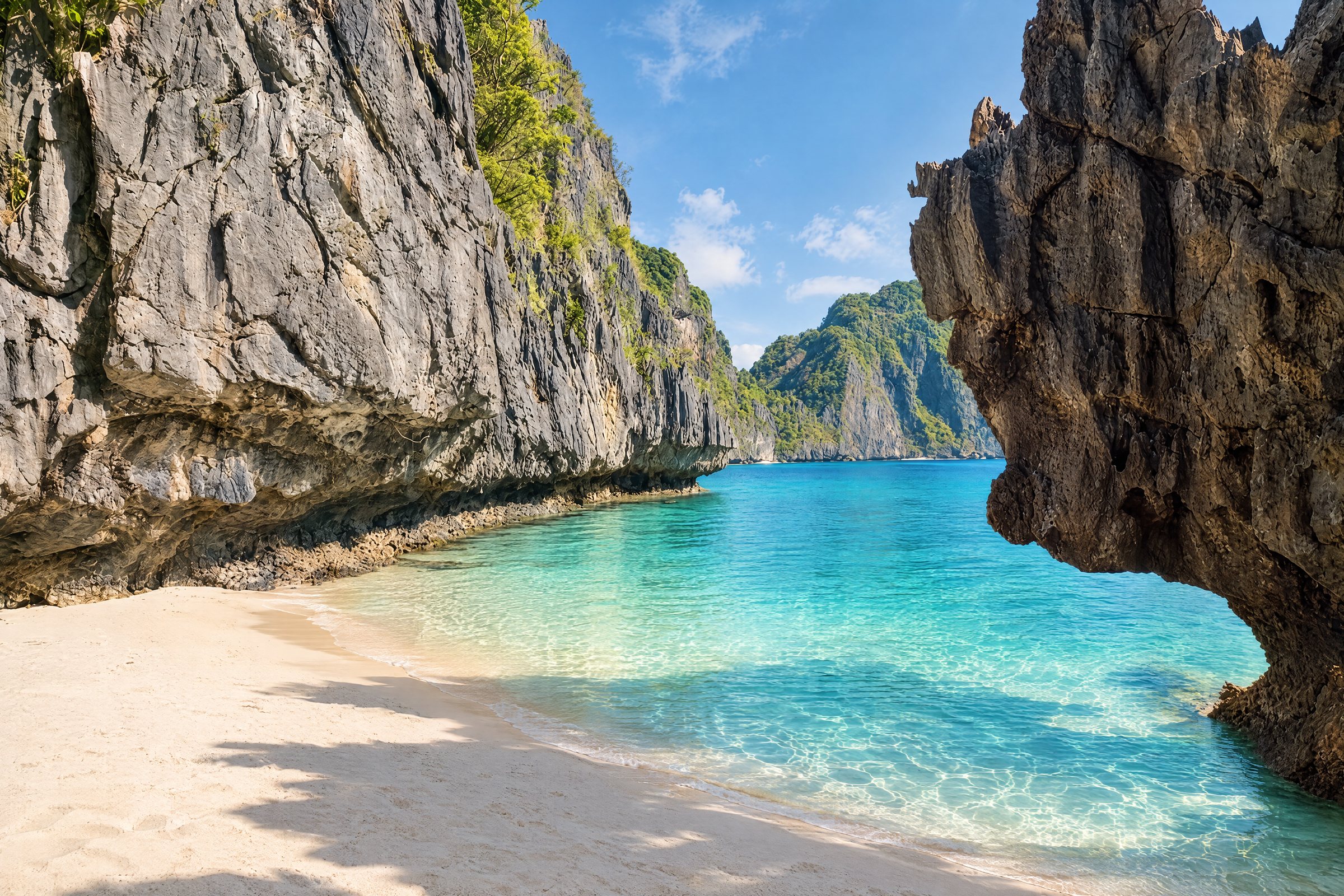 Hidden cove framed by limestone cliffs